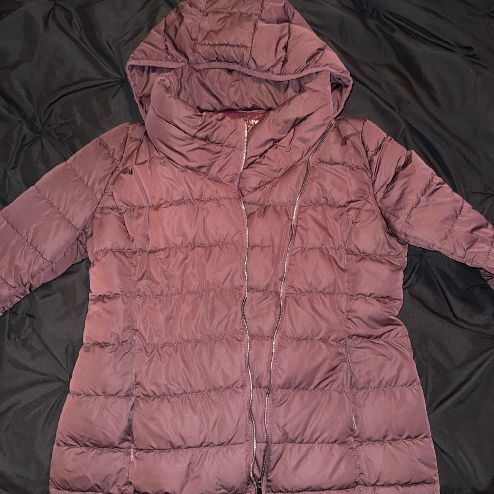 DKNY Women's Burgundy Puffer Coat